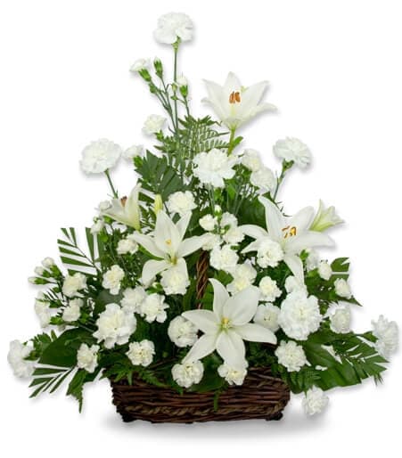 Flower basket arrangement for sympathy